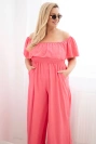 Damen-Plus-Size-Jumpsuit mit Rüsche und kurzen Ärmeln rosa