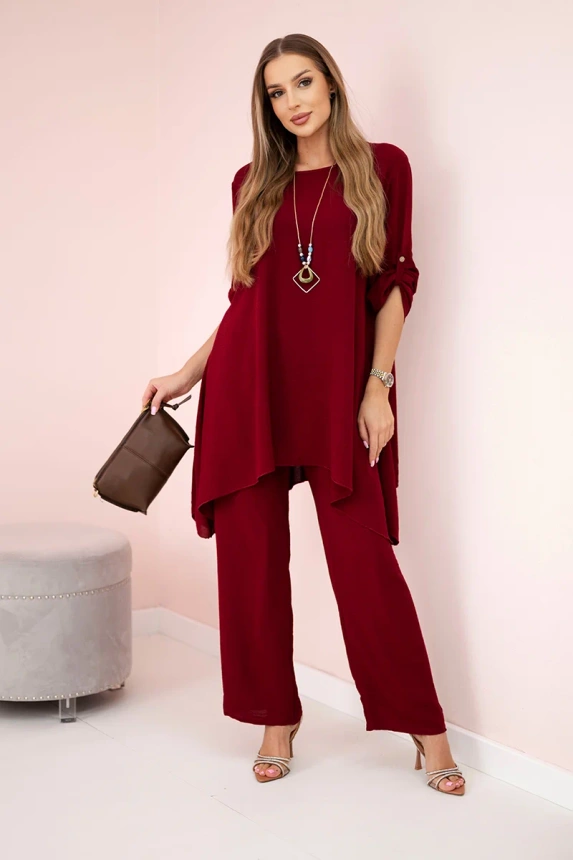 Set of blouse + pants with pendant burgundy