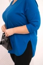 Women's cotton Plus Size blouse with a V-neck and rolled sleeves cobalt blue