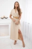 Long dress with a decorative belt beige