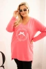 Damenbluse mit längerem Rücken und Druck rosa