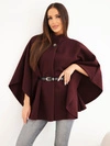 Women's poncho jacket with belt and high collar plum