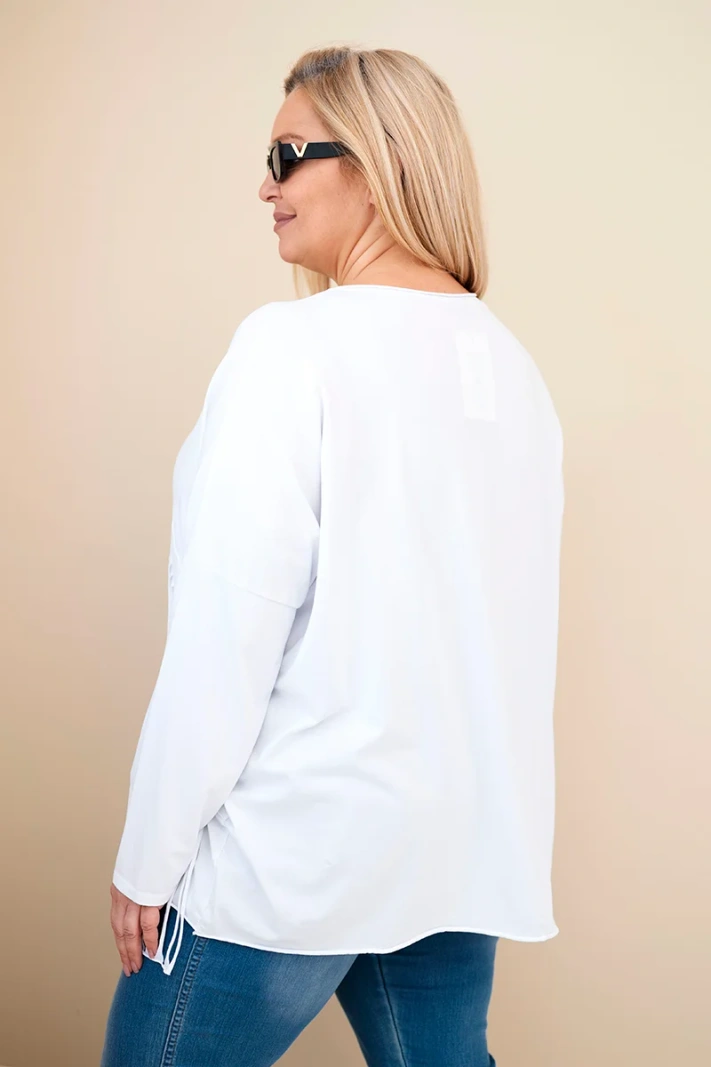 Damenbluse aus Baumwolle Plus Size mit Fransen weiß