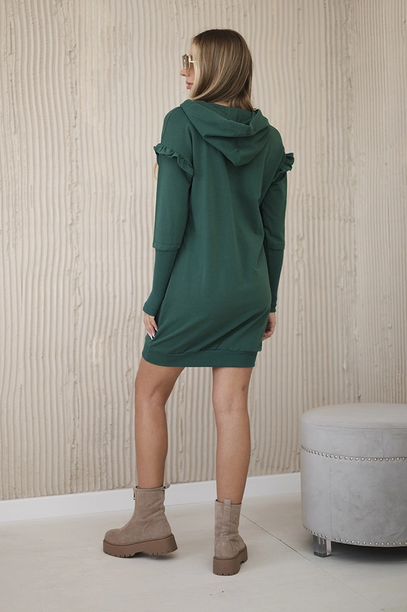 Dress with decorative frills and a hood green