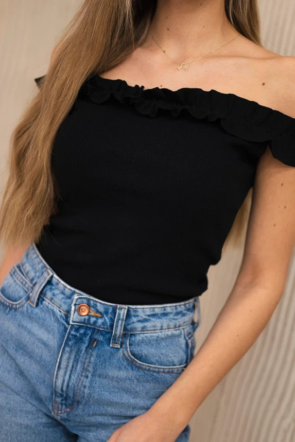 Spanische Bluse mit Rüschen schwarz