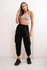 Women's cotton cargo pants with pockets and chain black