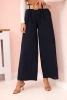 Women's linen trousers with wide legs and a belt navy blue