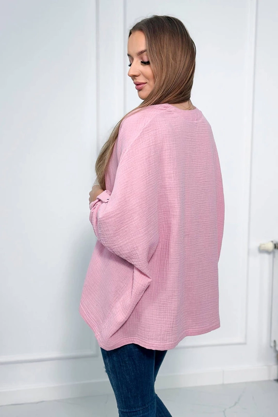 Muslin blouse with rolled-up sleeves light pink