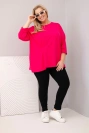 Damenbluse Plus Size aus Baumwolle mit langen Ärmeln und Raffung fuchsie