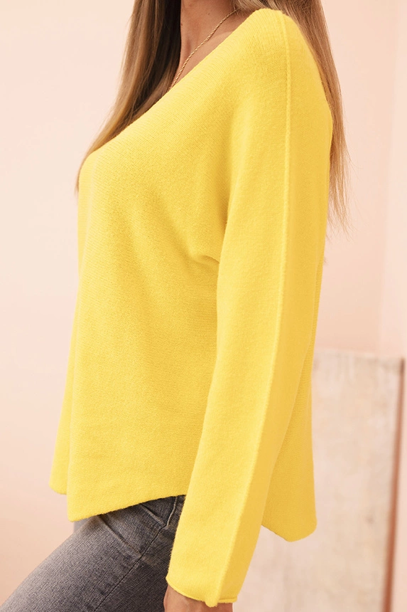 Women's sweater with viscose and V-neck dark yellow