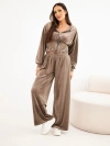 Women's velour viscose set with a short sweatshirt and wide trousers fango