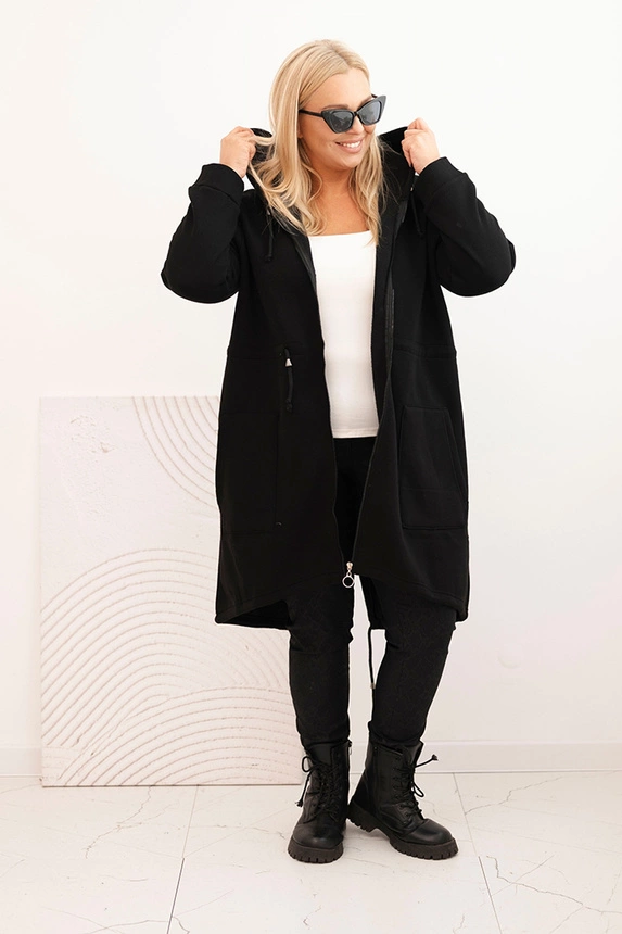 Dámska mikina Plus Size bavlnená s kapucňou a zipsom granátová