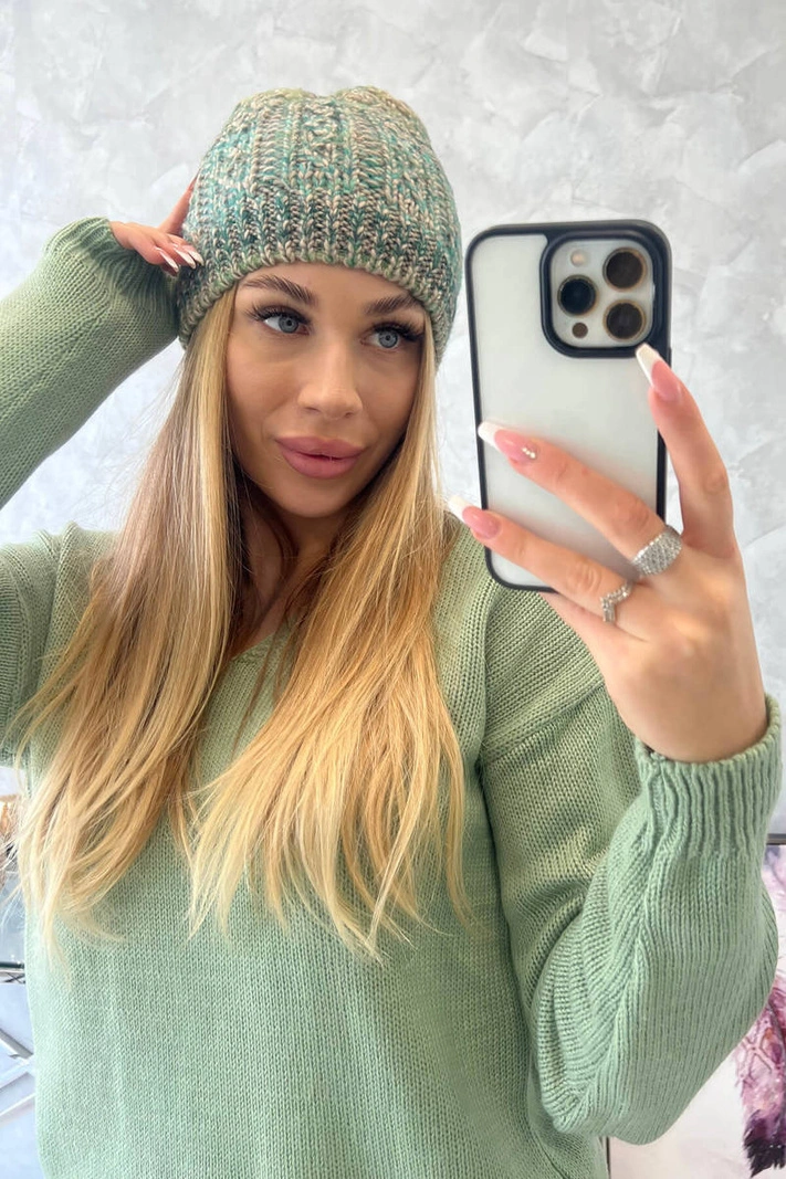 Čapica s fleece Melisa K241 tyrkysová+zelená