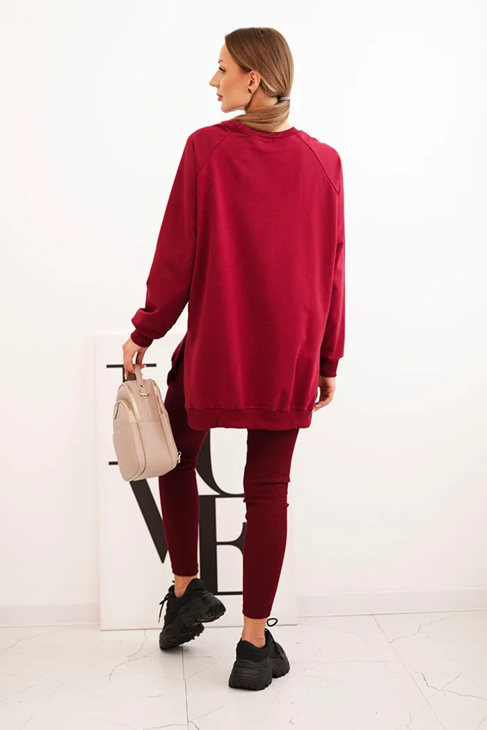 Women's cotton set with a sweatshirt and leggings with the inscription Minimal maroon