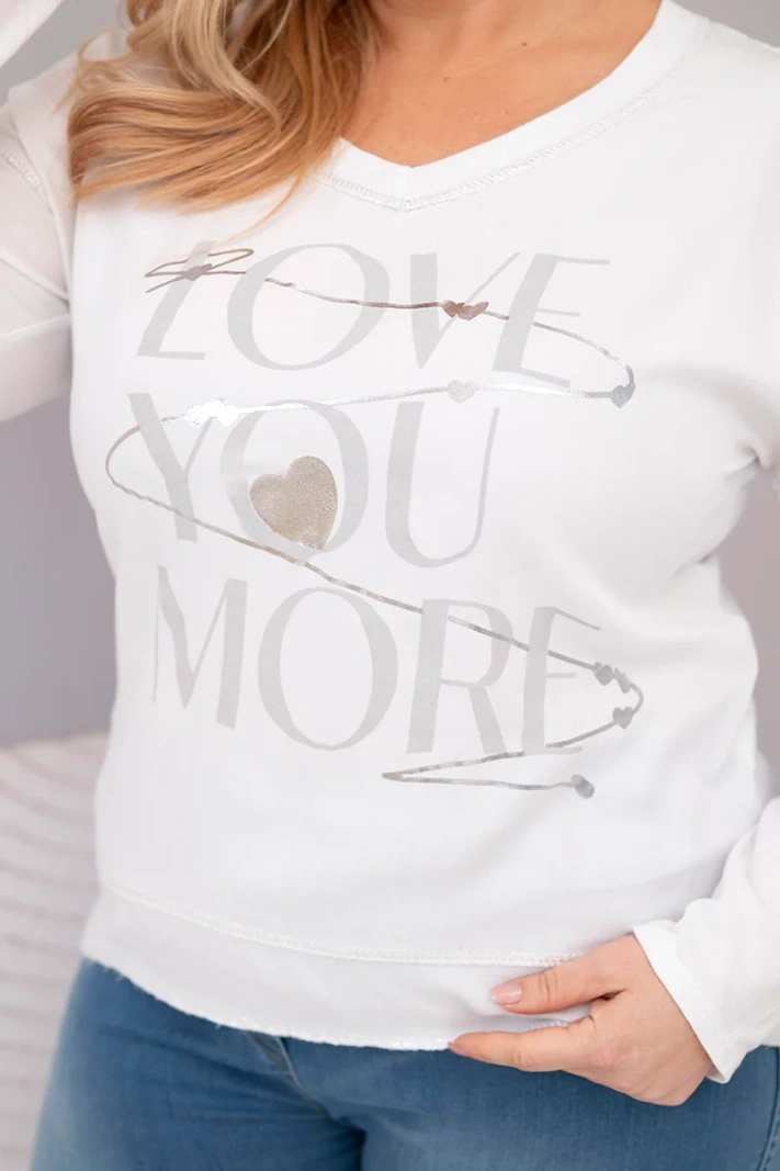 Plus Size women's blouse distressed with the inscription Love You More white