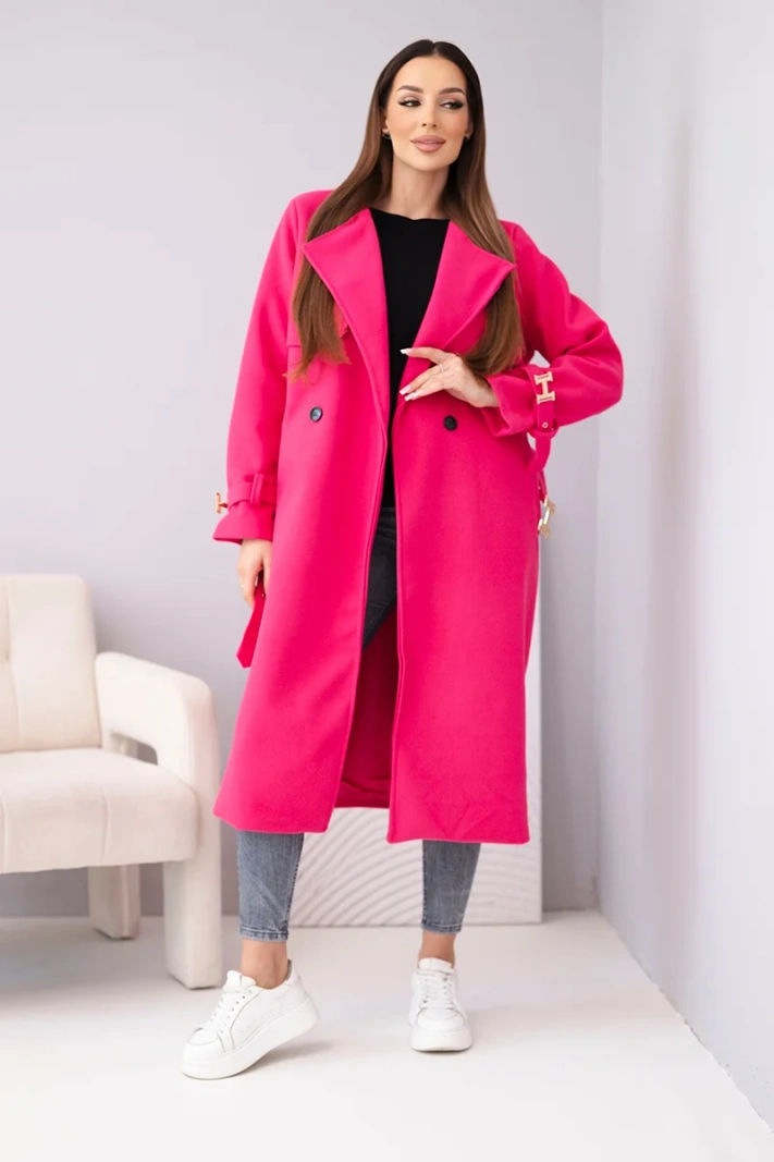 Damenmantel mit Gürtel und goldenen Schnallen fuchsia