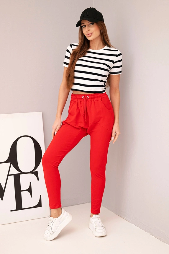 Damen Sweatpants mit elastischem Bund und Kordelzug rot