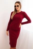 Women's cotton set ribbed blouse and pencil skirt burgundy