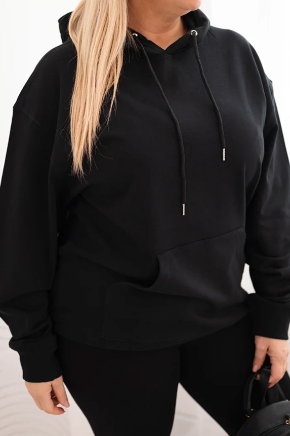 Women's Plus Size looped sweatshirt with a hood and kangaroo pocket black