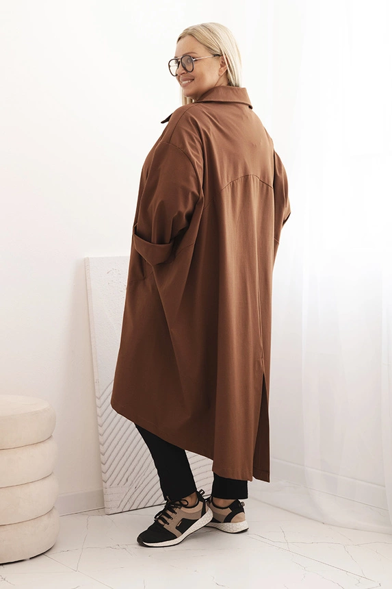 Damenjacke Plus Size Punto aus Baumwolle mit Knöpfen schokoladenbraun