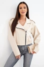 Damen Bikerjacke aus Kunstleder mit Reißverschluss beige