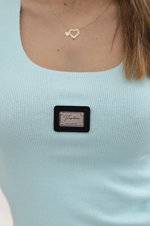 Striped blouse with metal plate mint