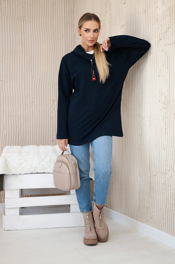 Tunika so zipsom na kapote Oversize námornícka modrá
