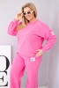 Plus Size women's set made of cotton with a loose sweatshirt and wide-leg pants pink
