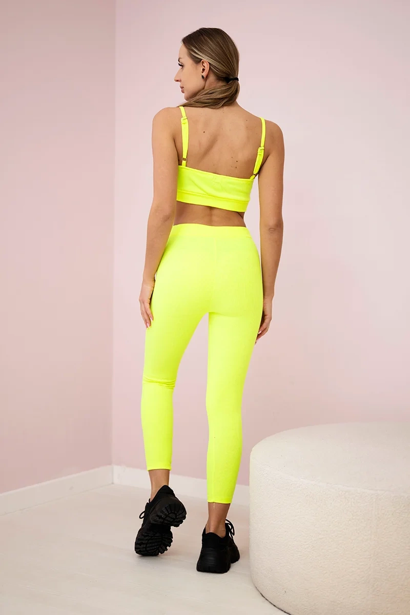 Komplet z bluzką top prążkowany żółty neon zdjęcie 3