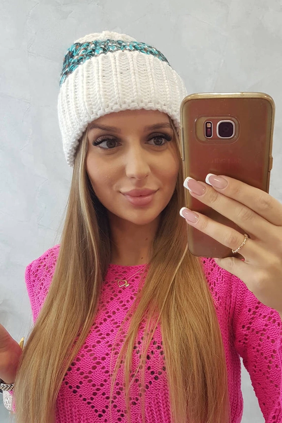 Damenmütze Iris K348 weiß+türkis