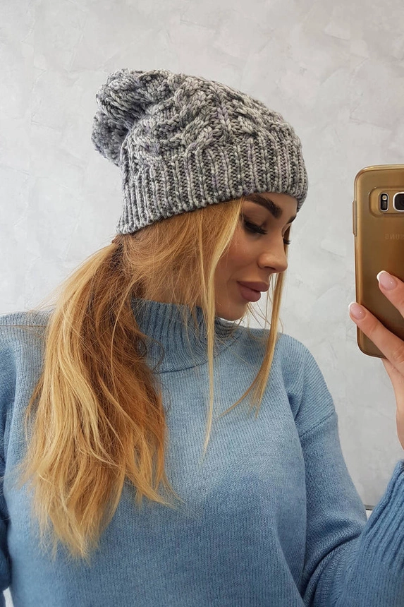 Čapica s fleece Adela K282 svetlo šedá + fialová