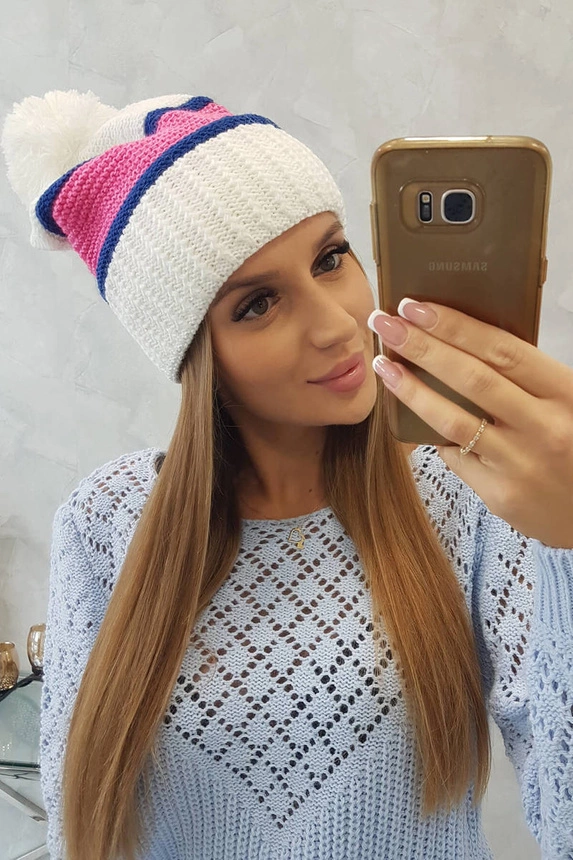 Women's cap Kinga K297 white + cornflower + light pink