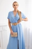 Long dress with a decorative belt blue