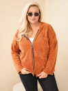 Damen Sweatshirt Plus Size Cord mit Kapuze und Reißverschluss Oversize rotbraun