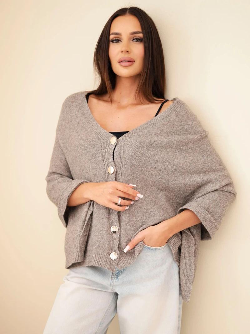 Women's poncho sweater made of baby alpaca with buttons fango