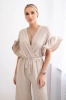 In der Taille gebundener Jumpsuit mit dekorativen Ärmeln beige