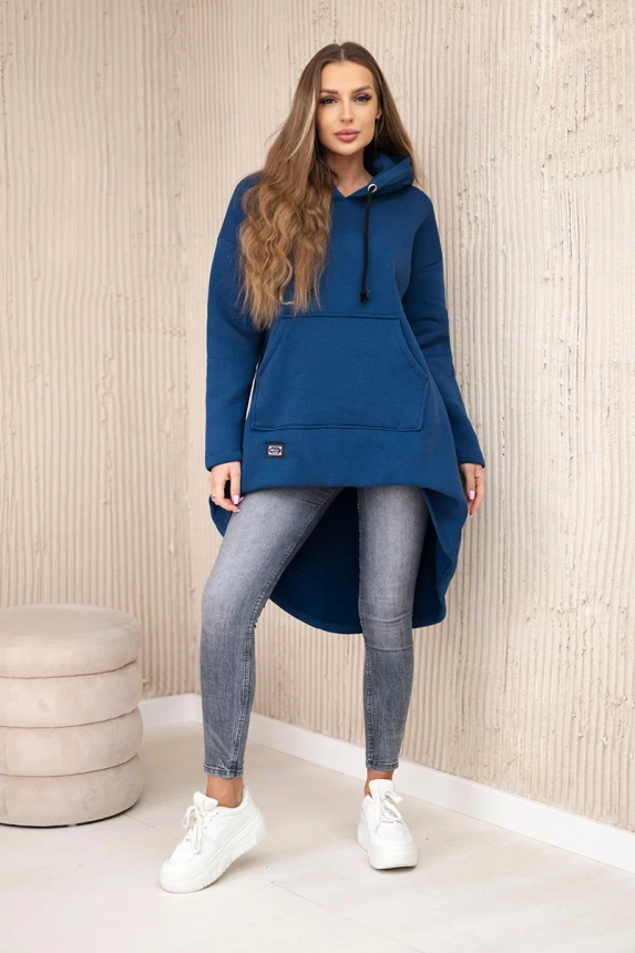 Isoliertes Sweatshirt mit langem Rücken und Kapuze, navyblau