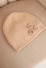 Women's hat with decorative fur flowers elegant camel