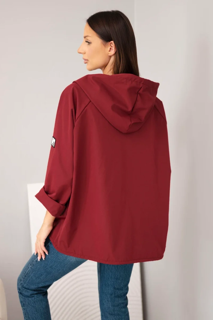 Women's spring jacket with hood and drawstring maroon