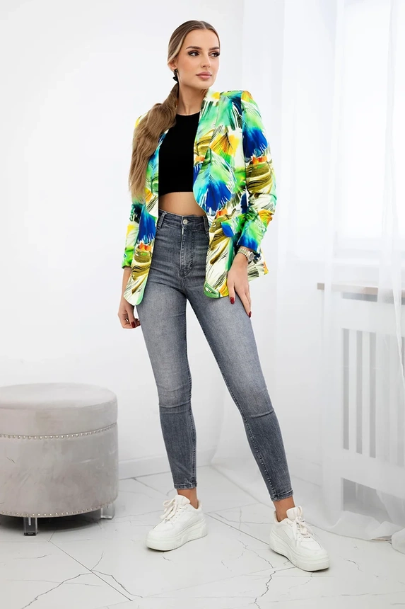 Cotton jacket with a colorful print green