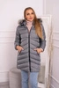 Quilted winter jacket with a hood and fur gray