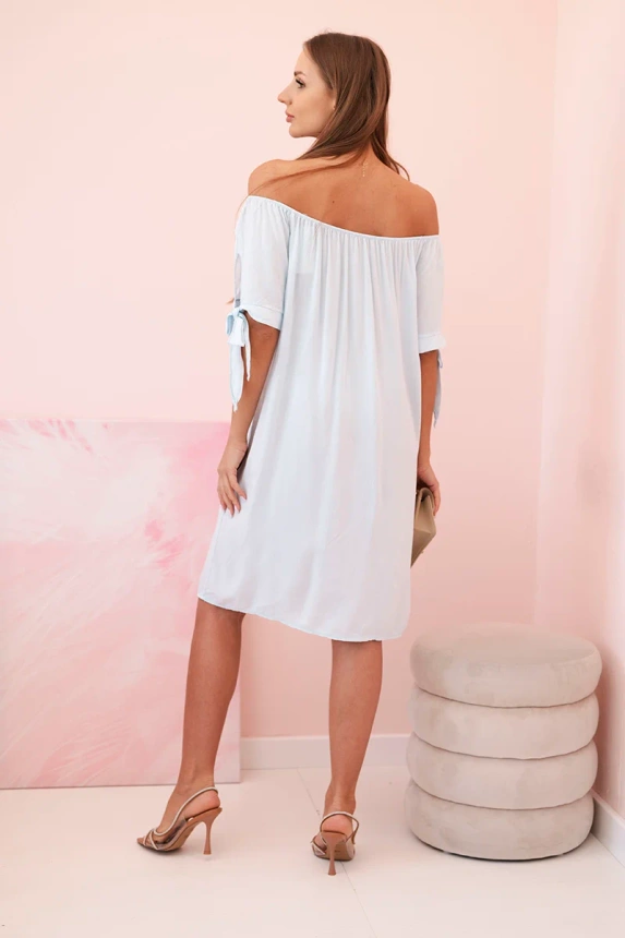 Women's viscose dress with tied sleeves blue