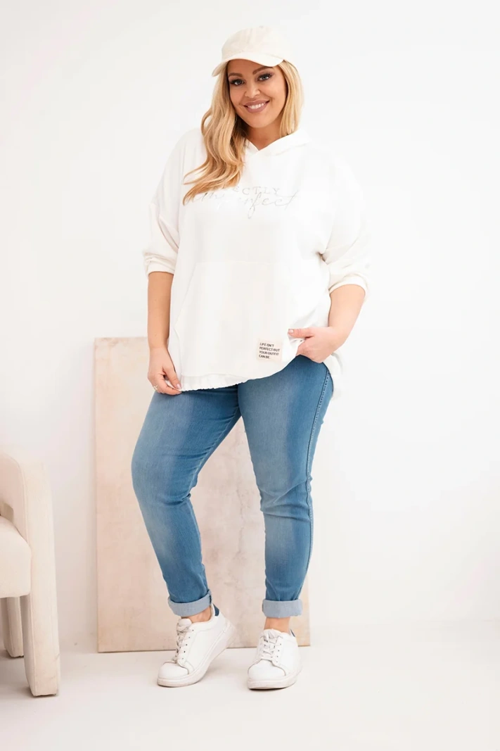 Damen Hoodie Plus Size mit Kapuze und Druck ecru