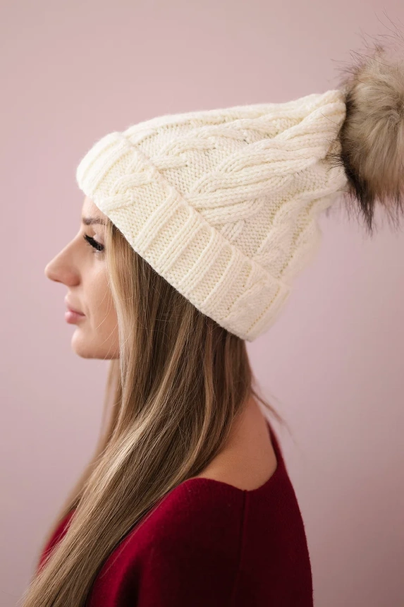 Fleecová kostkovaná čepice K226 ecru