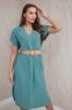 Dress with a decorative belt dark mint