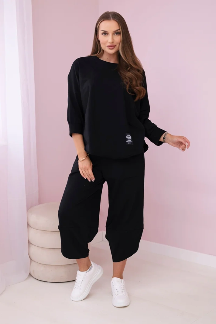Bavlněná mikina kalhoty set černý