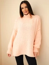 Sweter damski oversize z dodatkiem wełny z golfem i szerokimi rękawami morelowy
