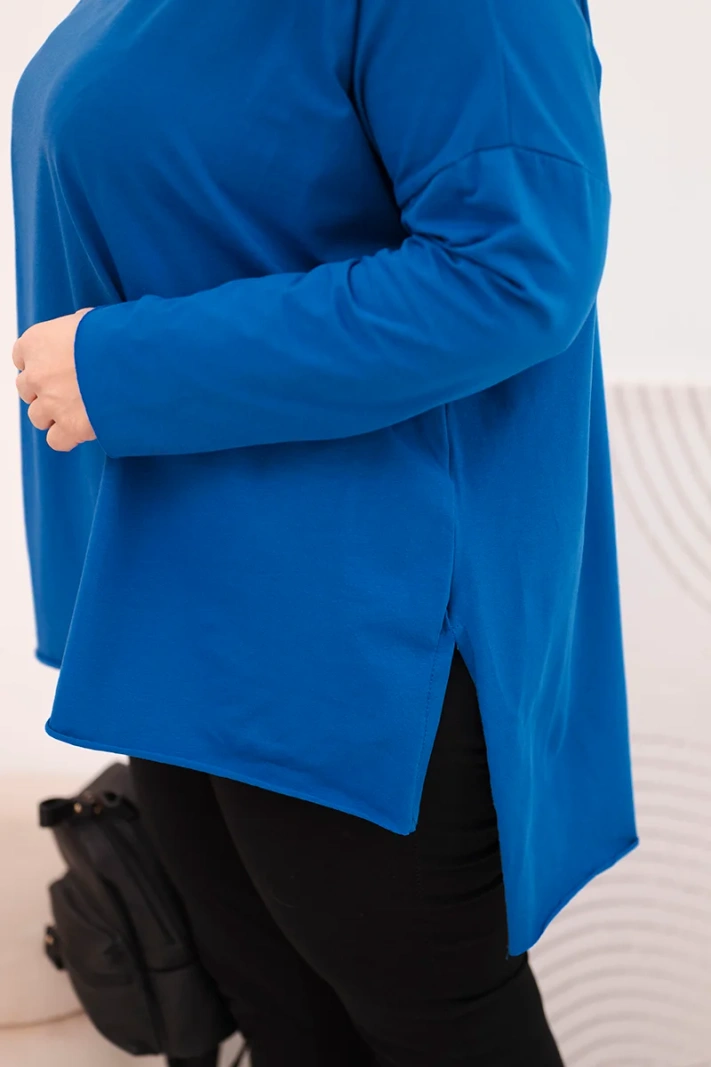 Dámská blůza Plus Size asymetrická s dlouhým rukávem chabrová