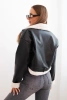 Women's pilot jacket made of eco-leather, insulated with fur and a belt black