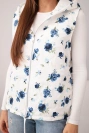 Moteriška dygsniuota liemenė su gobtuvu gėlėta tamsiai mėlyna